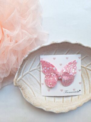 Clip glitter butterfly pink